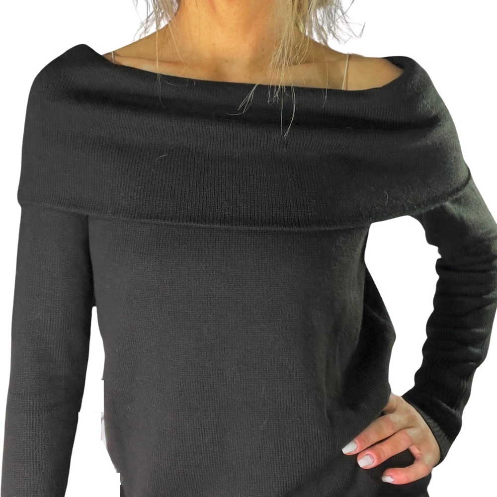 LOFT Off-Shoulder Foldover Black‎ Sweater - Picture 6 of 10